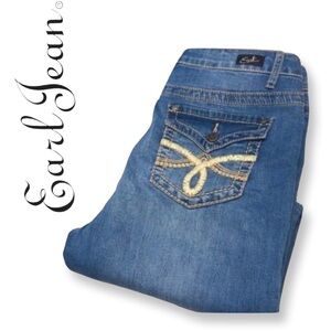 EARL Jean Womens Average Blue Straight Leg Med Wash Whiskers Faded Distressed